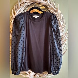LOFT black top with polka dot sleeves